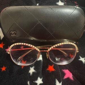 CHANEL 4246-H Glasses with Faux Pearl Golden Metallic